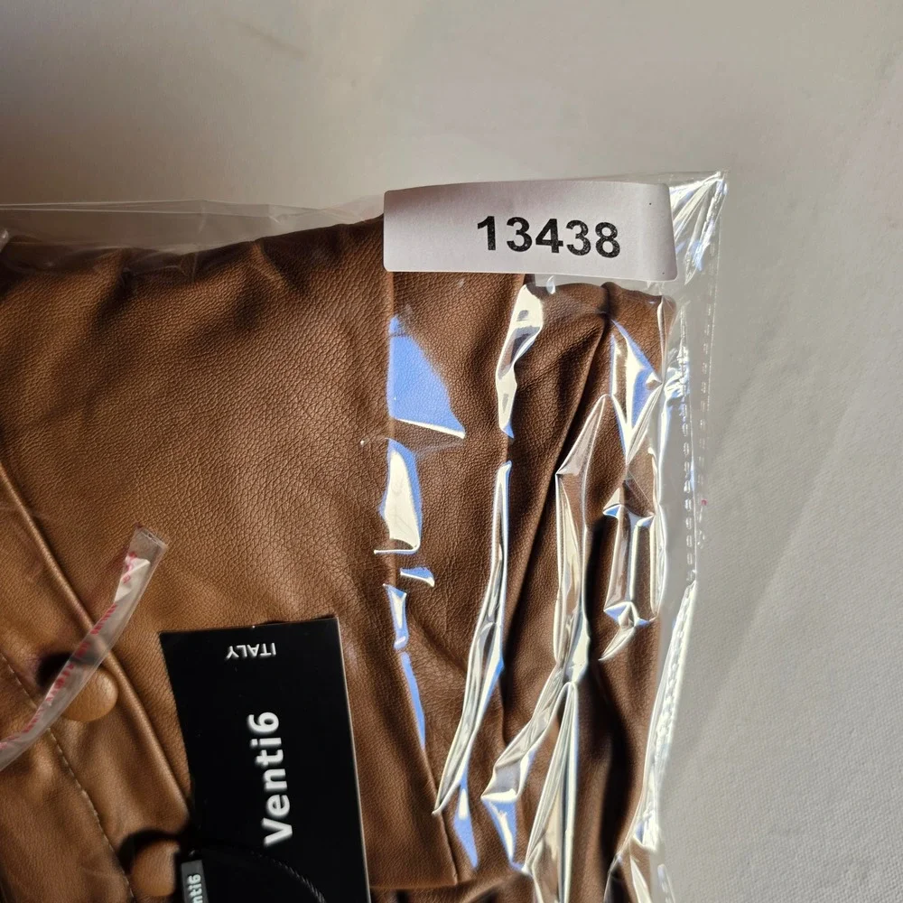 Venti6 Italy Tan Brown Faux Leather Ruffle Mini Skirt G3011 Small NWT